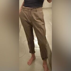 Dear Deer 100% Linen Brown Tapered Cropped Trousers Relaxed Low Rise Pants L